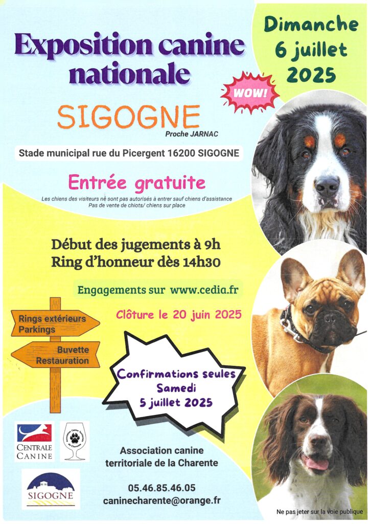 Exposition canine nationale le 06/07/2025
à Sigogne